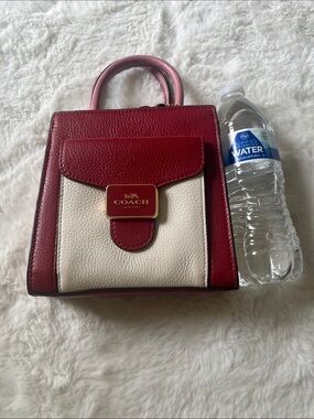 Coach Two-Tone Red and Cream Leather Top-Handle Satchel